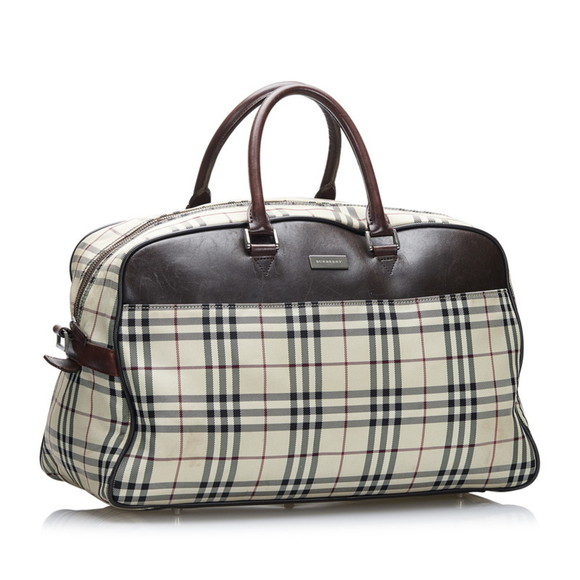 BURBERRY Nova Check Boston Bag Shoulder Beige Canvas Leather Women's - Picture 3 of 10